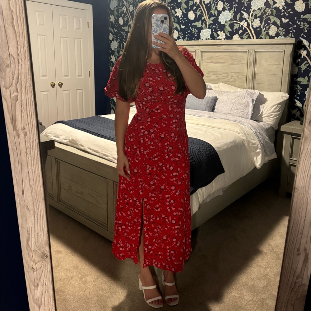 Old Navy Puff Sleeve Slit Midi Dress